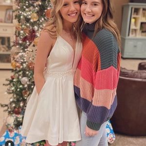 White V-Neck Formal Dress